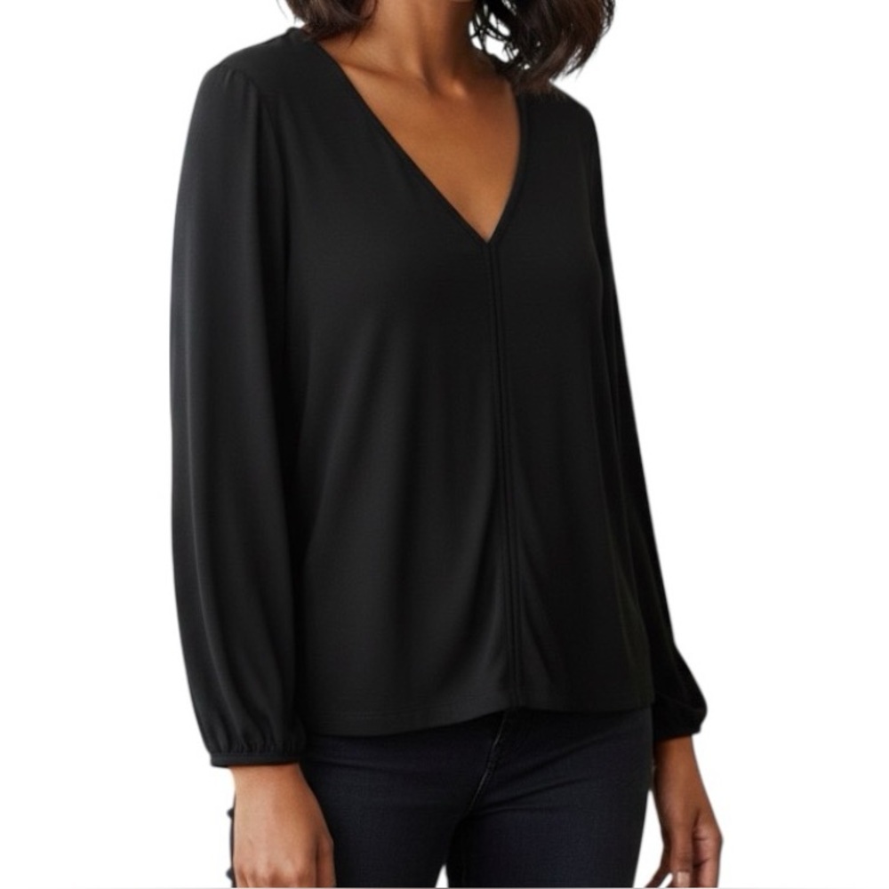 J.Crew Black Drapey Ribbed V-Neck Sweater Knit Top AG068 Size XL Capsule